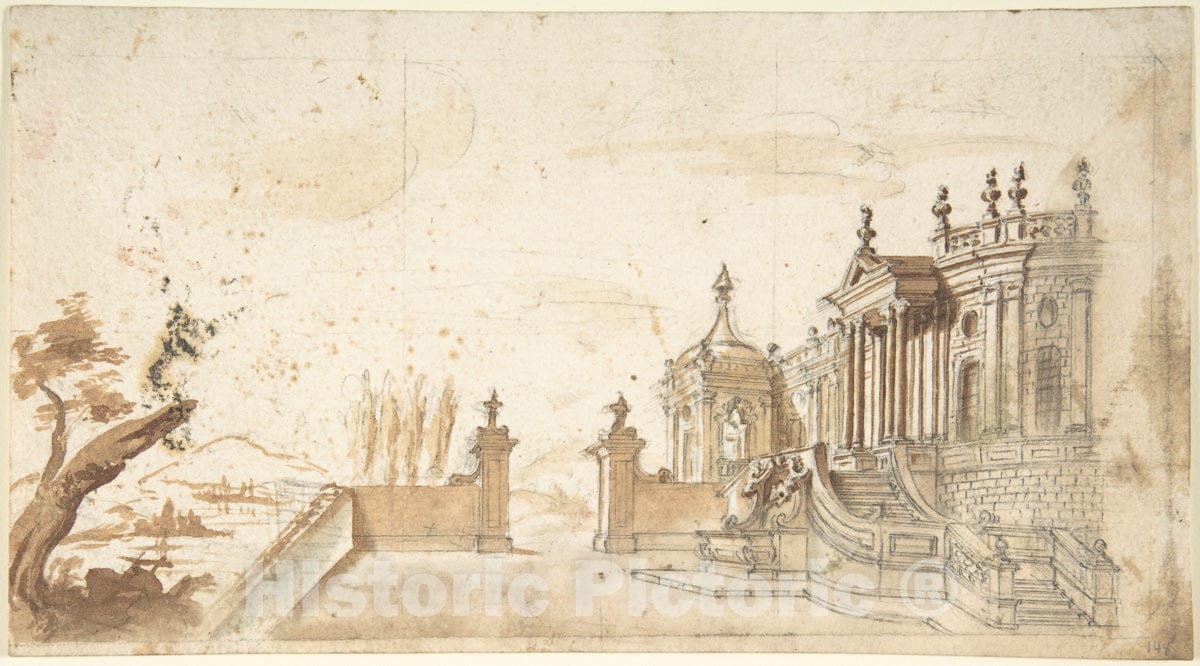 Art Print : Italian, Piedmontese, 18th Century - Architectural Fantasy : Vintage Wall Art