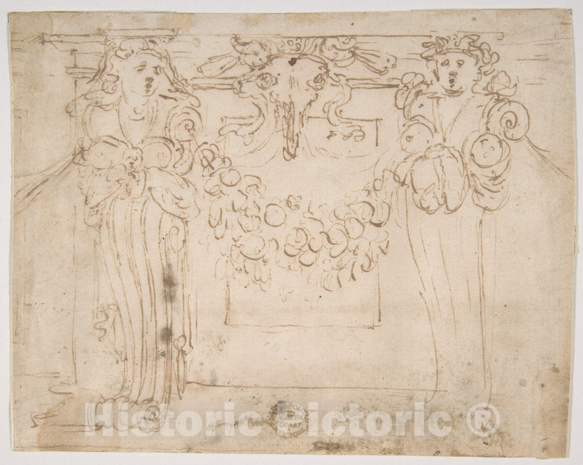 Art Print : Perino del Vaga (Pietro Buonaccorsi) - Sketch for a Wall Panel in The Sala Paolina at Castel Sant' Angelo, Rome : Vintage Wall Art