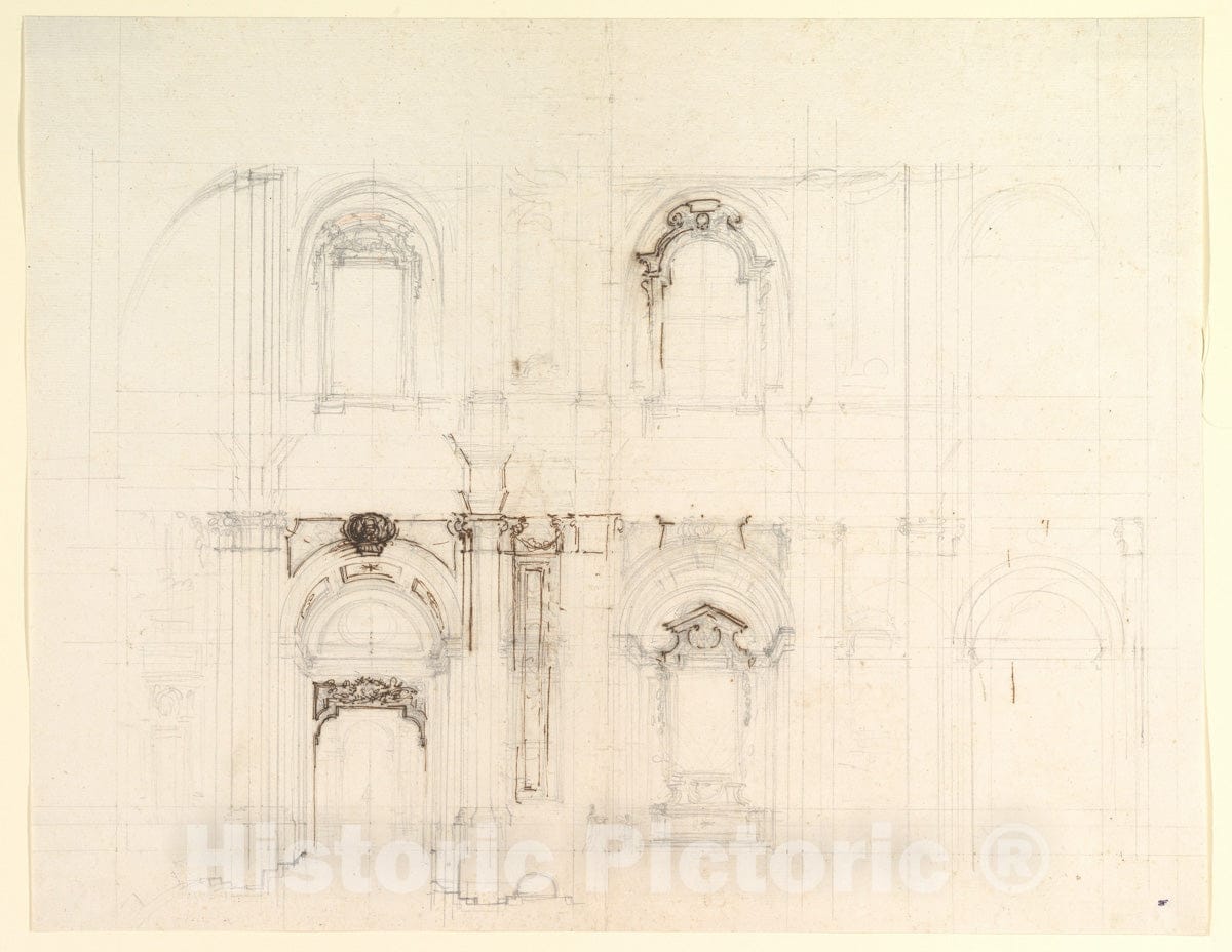 Art Print : Luigi Vanvitelli - Design for a Church Interior : Vintage Wall Art