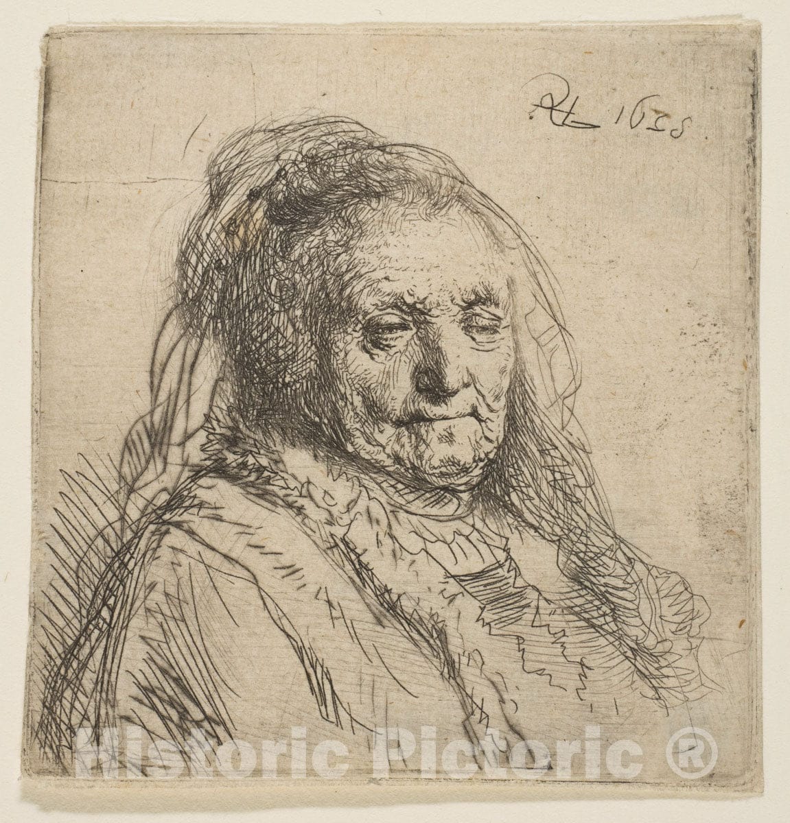 Art Print : Rembrandt (Rembrandt Van Rijn) - The Artist's Mother: Head and Bust, Three-Quarters Right : Vintage Wall Art