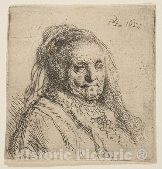 Art Print : Rembrandt (Rembrandt Van Rijn) - The Artist's Mother: Head and Bust, Three-Quarters Right : Vintage Wall Art