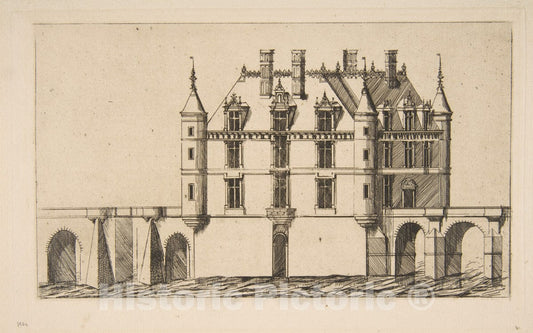 Art Print : Charles Meryon - Château de Chenonceau, No 1, After Ducerceau : Vintage Wall Art