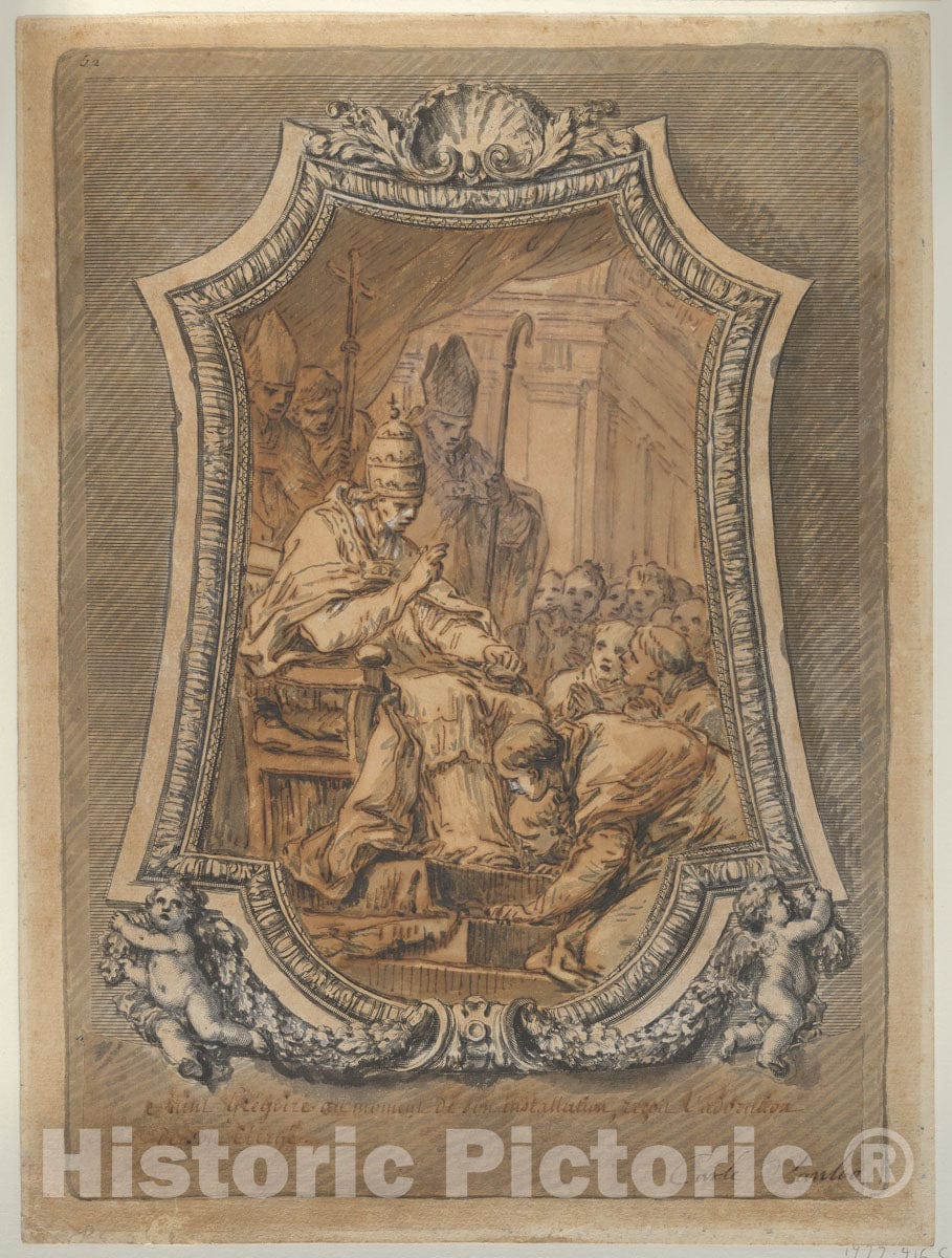 Art Print : Carle (Charles André) Vanloo - The Clergy of Rome Paying Homage to St. Gregory After His Investiture : Vintage Wall Art