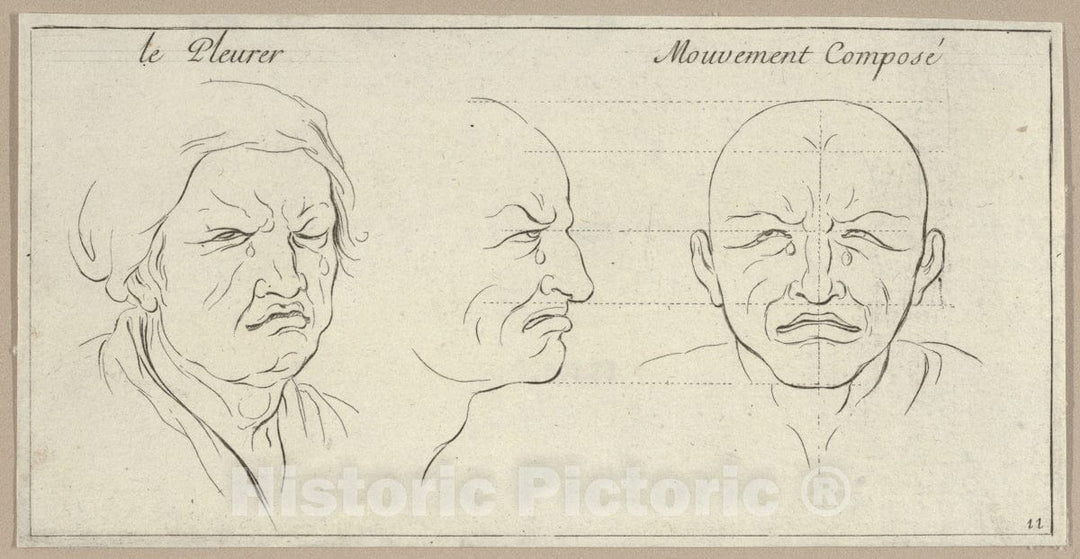 Art Print : Sébastien Le Clerc, le Jeune - Le Pleurer and mouvement composé (from Caractères des passions, gravés sur les desseins de l'illustre Monsieur le Brun) : Vintage Wall Art