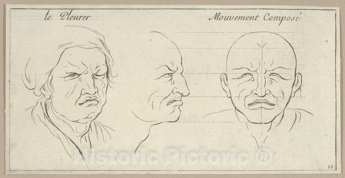 Art Print : Sébastien Le Clerc, le Jeune - Le Pleurer and mouvement composé (from Caractères des passions, gravés sur les desseins de l'illustre Monsieur le Brun) : Vintage Wall Art