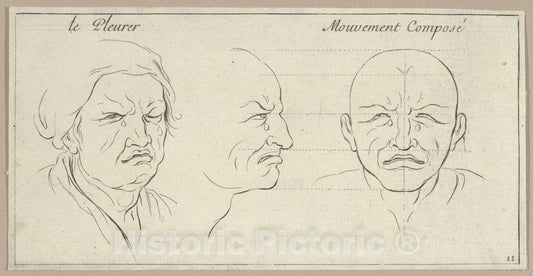 Art Print : Sébastien Le Clerc, le Jeune - Le Pleurer and mouvement composé (from Caractères des passions, gravés sur les desseins de l'illustre Monsieur le Brun) : Vintage Wall Art