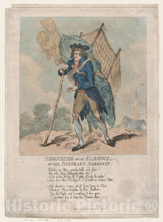 Art Print : Thomas Rowlandson - Aerostation Out at Elbows, or The Itinerant Aeronaut 2 : Vintage Wall Art