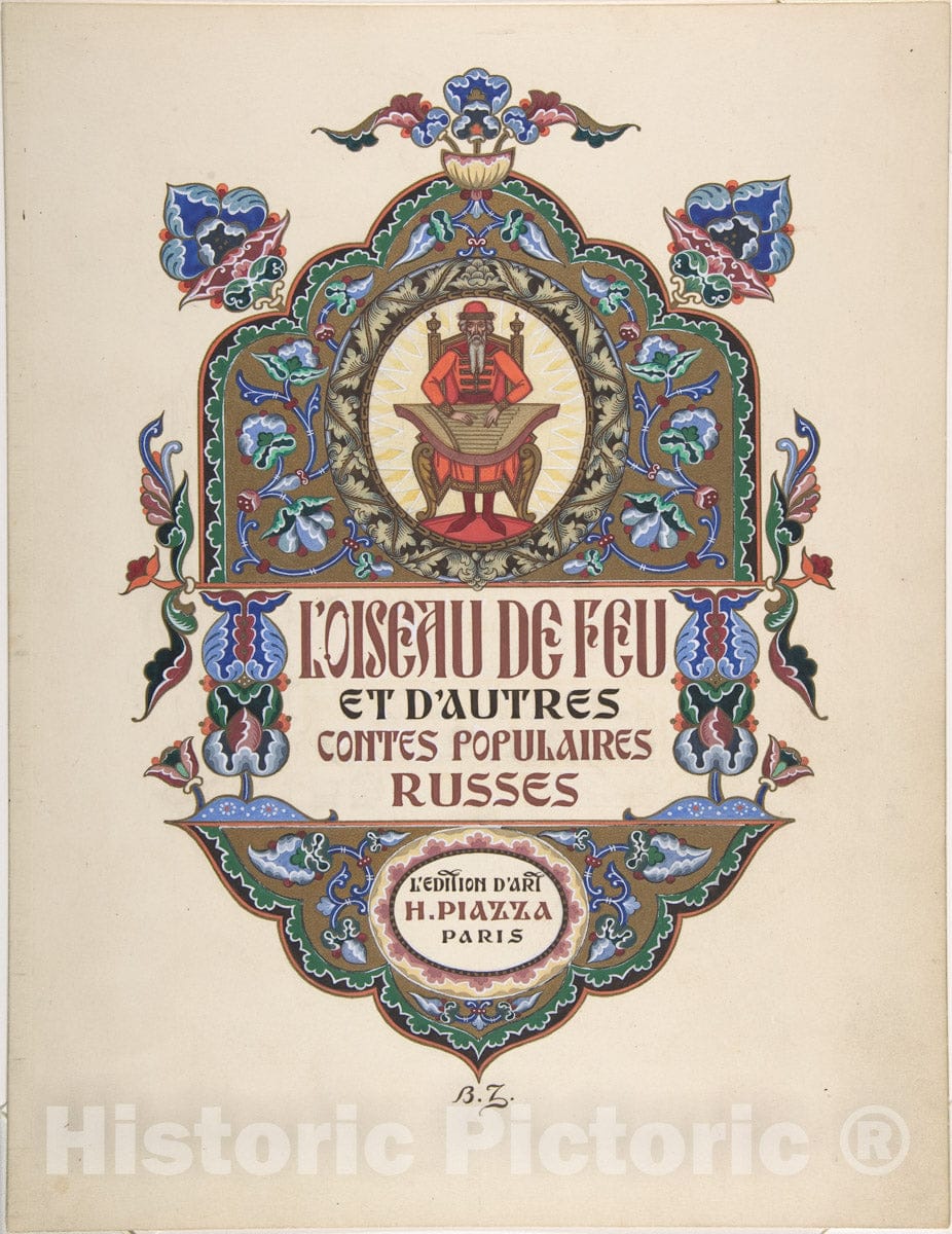 Art Print : Boris Zvorykin - Story Title Page,L'oiseau de Feu, Verso: Text : Vintage Wall Art