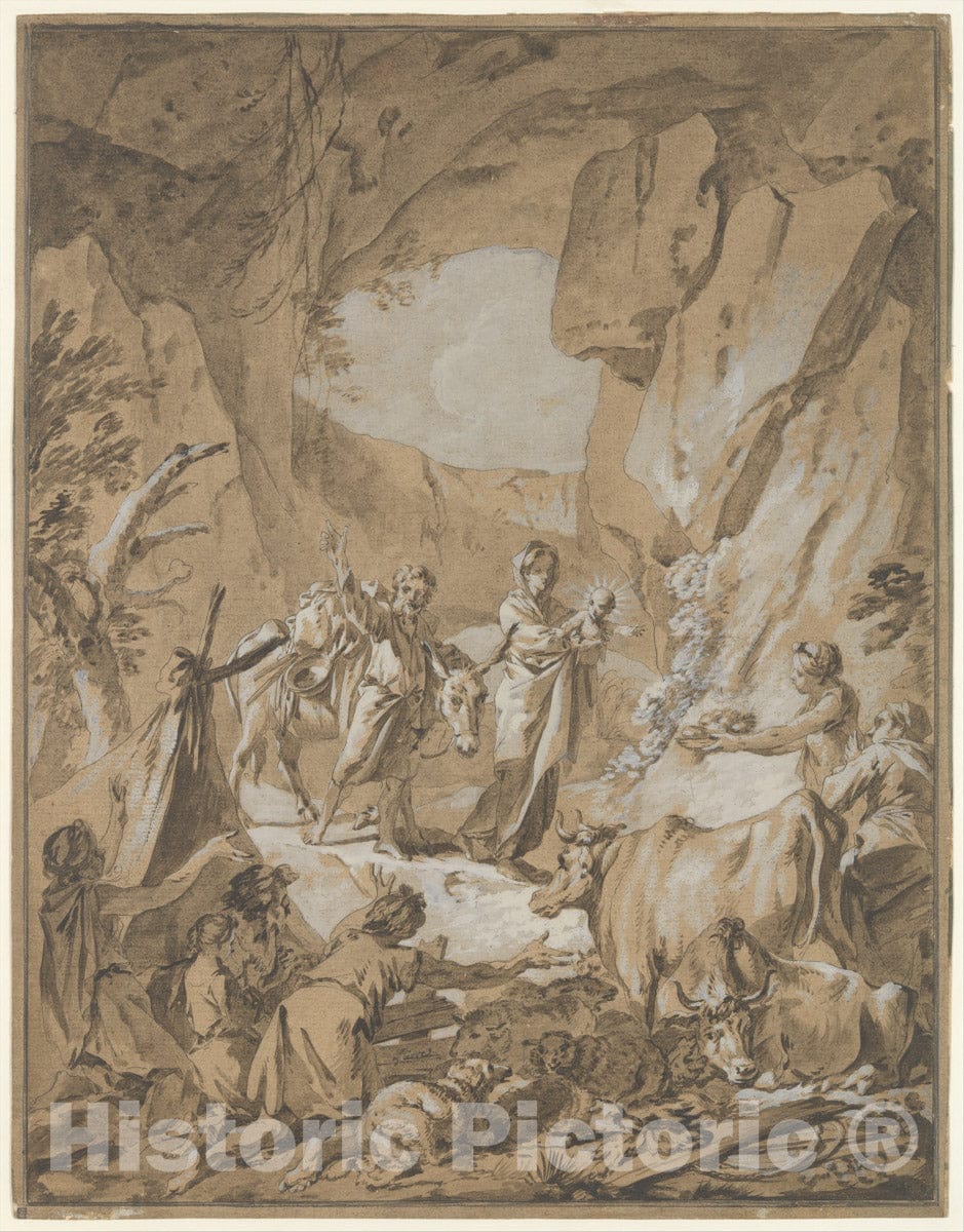 Art Print : Jean-Baptiste Marie Pierre - The Flight into Egypt v.2 : Vintage Wall Art