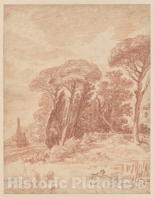 Art Print : Formerly Hubert Robert - Gardens of The Villa Pamphili, Rome : Vintage Wall Art