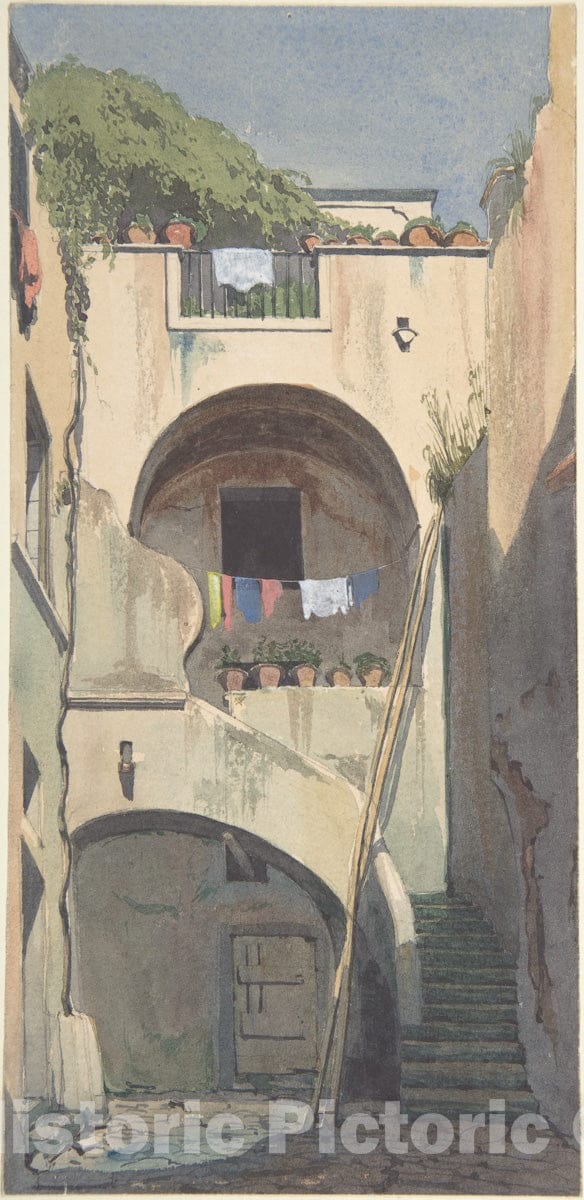 Art Print : Thomas Hartley Cromek - A House at Sorrento : Vintage Wall Art