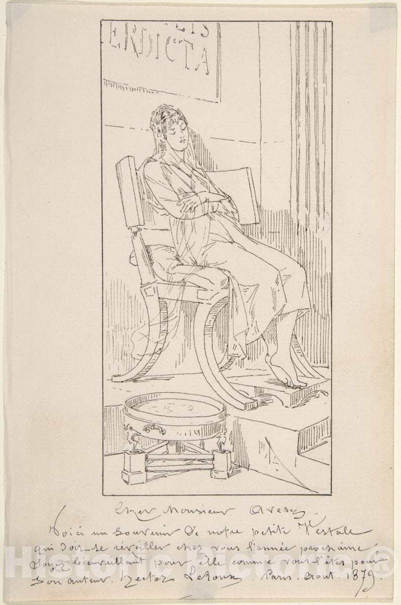 Art Print : Louis-Hector Leroux - Vestal Maiden Asleep in a Chair : Vintage Wall Art