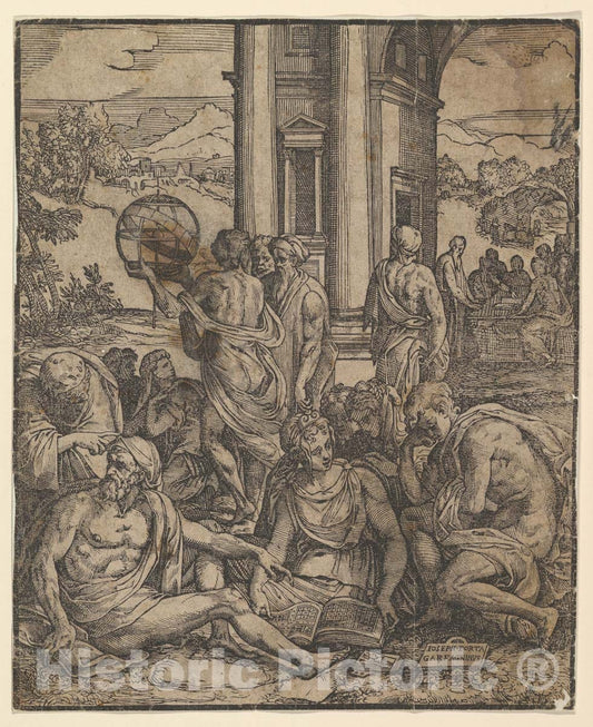 Art Print : Designed by Giuseppe Salviati (Giuseppe Porta, Called Il Salviati) - Frontispiece to Le sorti di Francesco Marcolini : Vintage Wall Art
