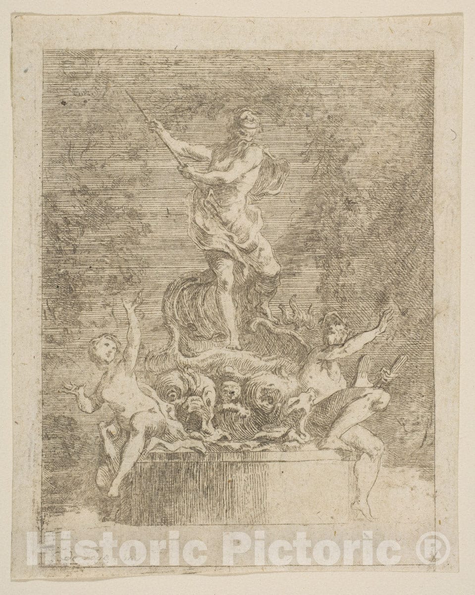 Art Print : Gabriel de Saint-Aubin - La Colere de Neptune, Fontaine : Vintage Wall Art
