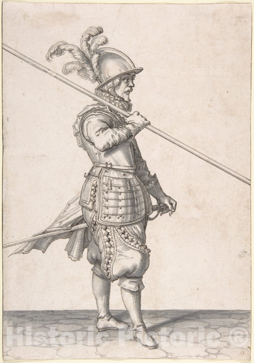 Art Print : Jacques de Gheyn II - The Soldier Carrying His Pike at The Slope : Vintage Wall Art