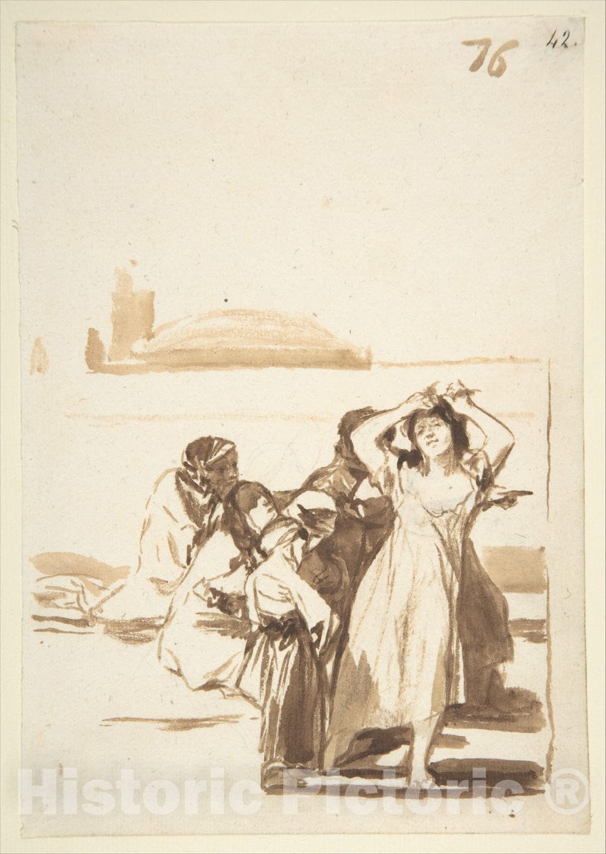 Art Print : Goya - A Disheveled Woman with a Group, from Images of Spain Album, 76 : Vintage Wall Art