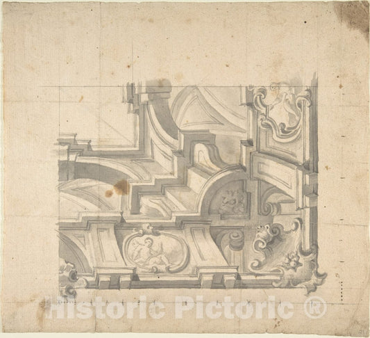 Art Print : Italian, Piedmontese, 18th Century - 1/4 Design for a Painted Ceiling, Architectural Perspective : Vintage Wall Art