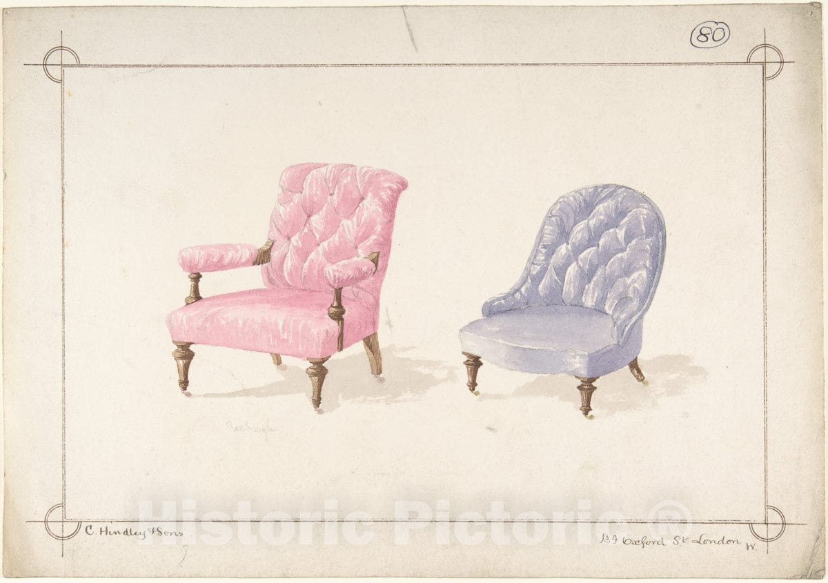 Art Print : Charles Hindley and Sons - Designs for Two Chairs 2 : Vintage Wall Art