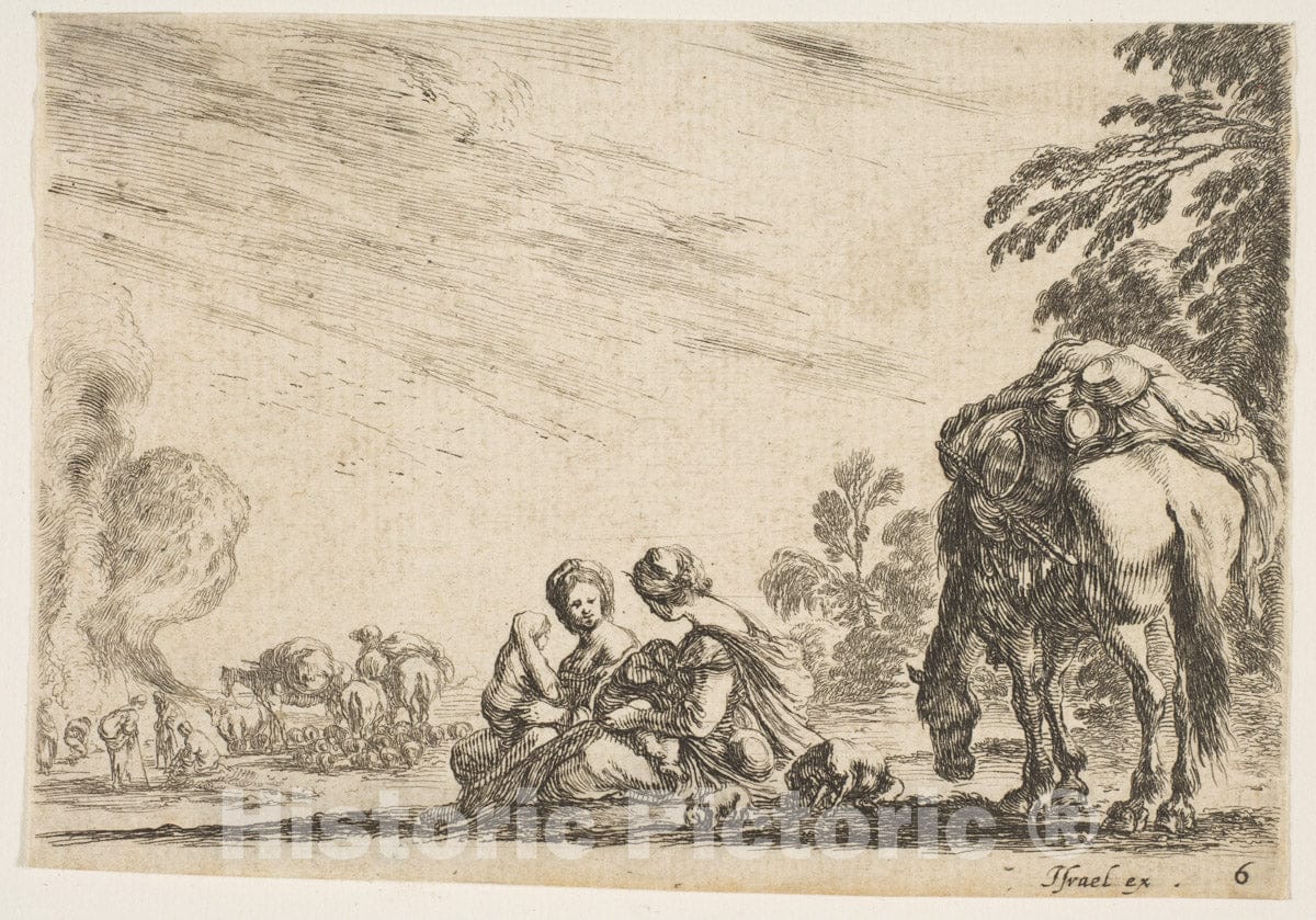 Art Print : Plate 6: Two Women - Artist: Stefano Della Bella - Created: 1642 1 : Vintage Wall Art