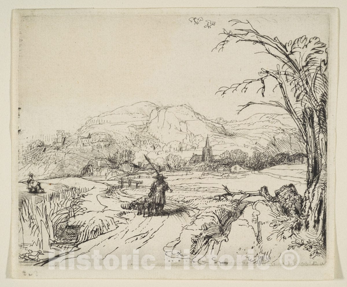 Art Print : Rembrandt (Rembrandt Van Rijn) - Landscape with a Shepherd and a Dog : Vintage Wall Art