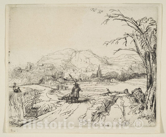 Art Print : Rembrandt (Rembrandt Van Rijn) - Landscape with a Shepherd and a Dog : Vintage Wall Art