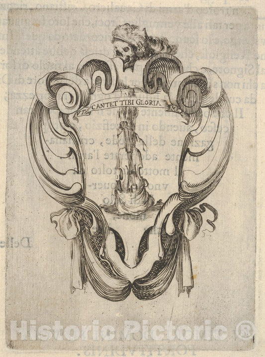 Art Print : A cartouche with a Violin Coming Out of its case - Artist: Stefano Della Bella - Created: c1640 : Vintage Wall Art