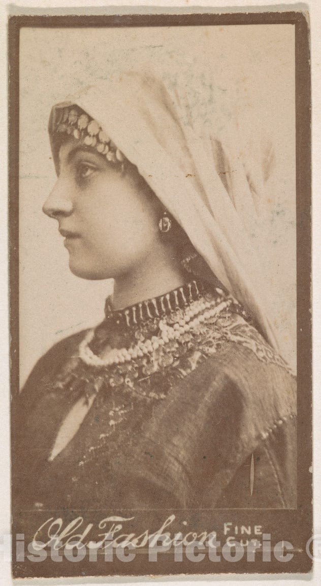 Photo Print : Actress Wearing Cloth Headpiece, from The Actresses Series (N664) Promoting Old Fashion Fine Cut Tobacco : Vintage Wall Art