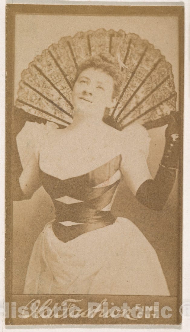 Photo Print : Actress Holding Large Fan, from The Actresses Series (N664) Promoting Old Fashion Fine Cut Tobacco : Vintage Wall Art