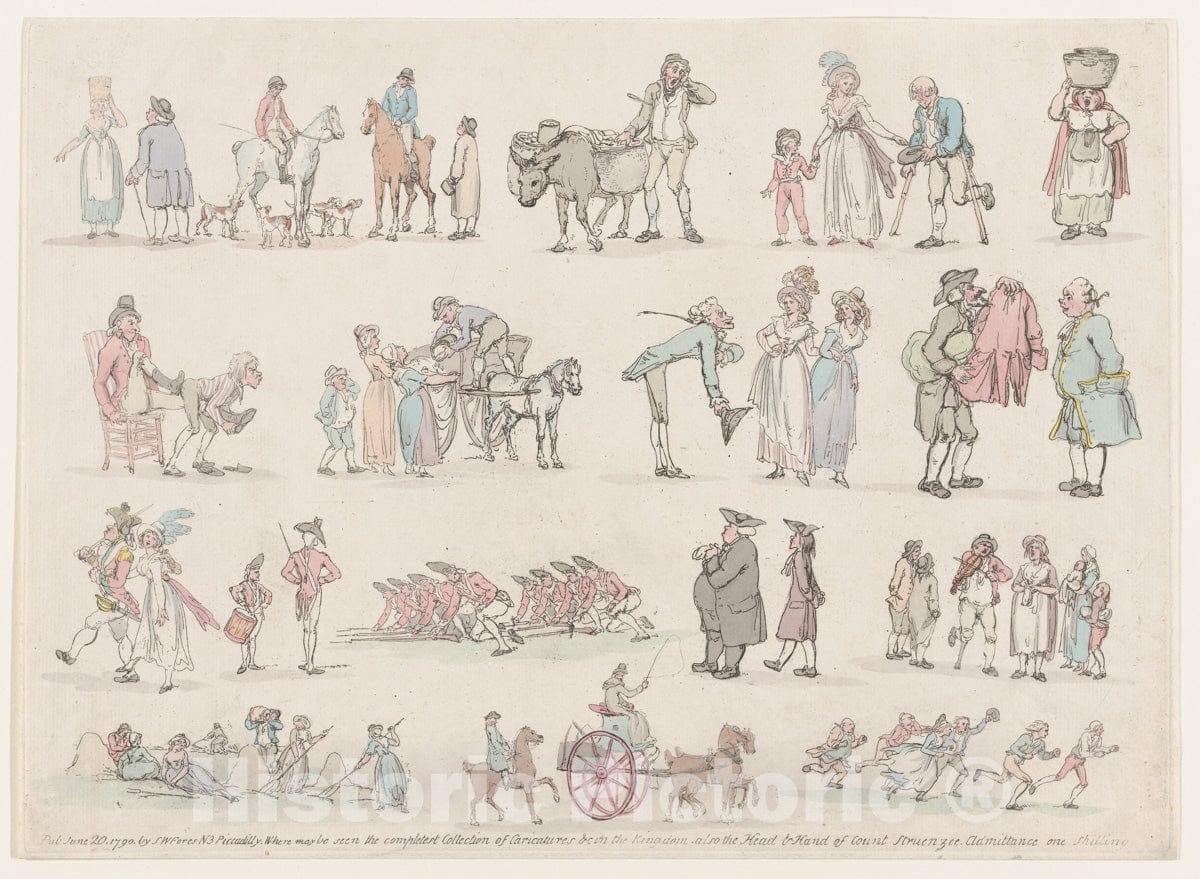 Art Print : Thomas Rowlandson - Outlines of Figures and Animals 1 : Vintage Wall Art