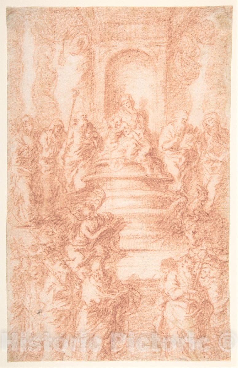 Art Print : Joachim von Sandrart - The Holy Kinship (Madonna and Child and St. John) with Prophets and Symbols of The Four Evangelists : Vintage Wall Art