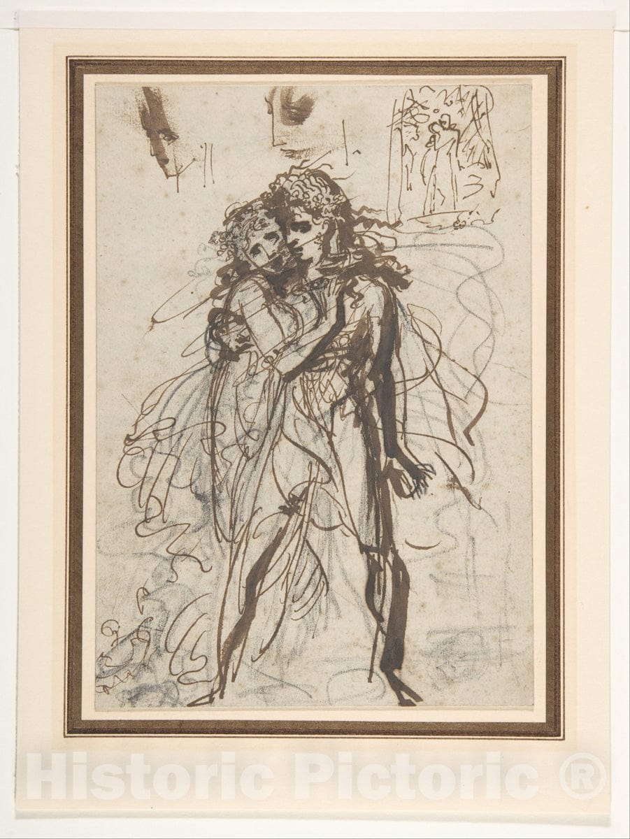 Art Print : Baron Antoine Jean Gros - A Man and a Woman Embracing : Vintage Wall Art