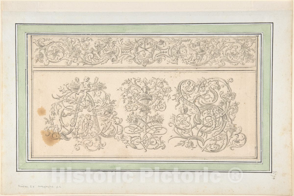 Art Print : Johann Daniel Preissler - Design for Orthographia, pl.2 : Vintage Wall Art