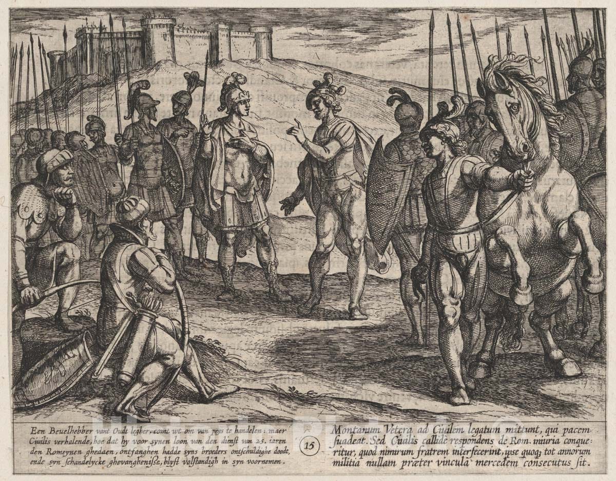 Art Print : Antonio Tempesta - Plate 15: Civilis Treating with a Roman Commander, from The War of The Romans Against The Batavians (Romanorvm et Batavorvm societas) : Vintage Wall Art