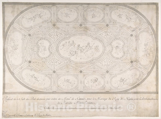 Art Print : Luigi Vanvitelli - Ceiling of Ballroom Decorated for The Marriage of The King of Naples to The Archduchess of Austria : Vintage Wall Art