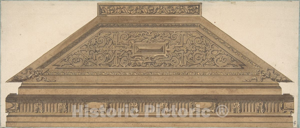 Art Print : Jules-Edmond-Charles Lachaise - Design for Carved Wood Paneling and Molding Featuring Strapwork : Vintage Wall Art