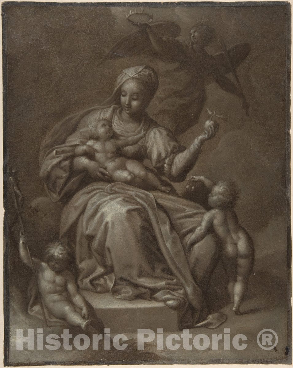 Art Print : Jacob de Backer - Recto: Virgin and Child, and Saint John The Baptist; Verso: Summary Sketches, Possibly The Virgin and Child : Vintage Wall Art