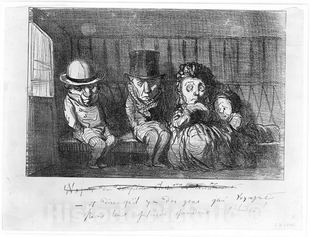 Art Print : Honoré Daumier - To imagine that there are people who even travel in winter for fun and enjoyment!, from 'Winter sketches : Vintage Wall Art