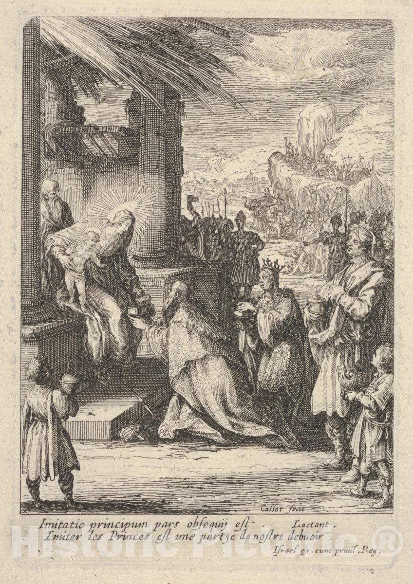 Art Print : Adoration of The Magi, with Mary Bracing Jesus - Artist: Jacques Callot - Created: c1621 : Vintage Wall Art