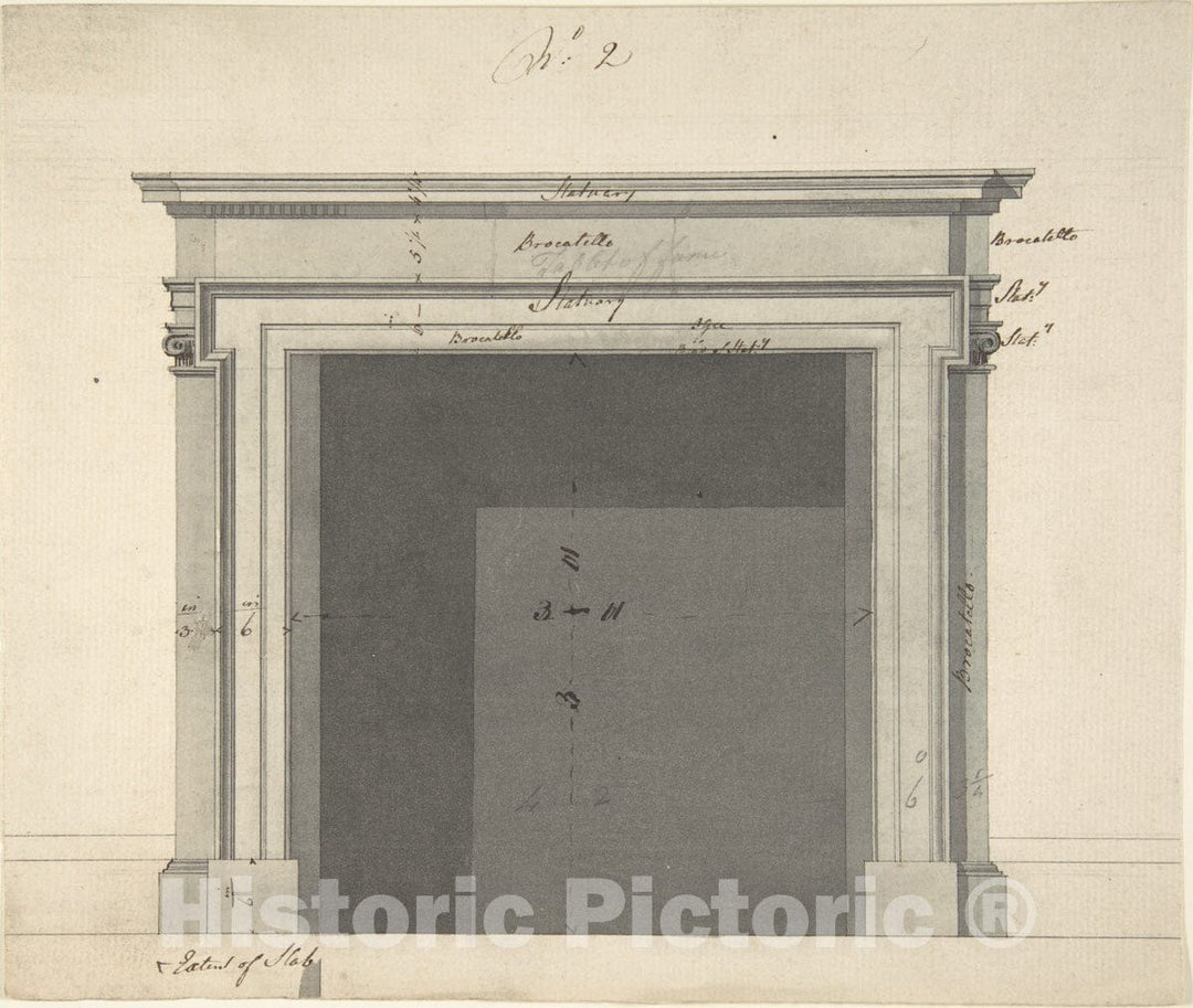 Art Print : Sir William Chambers - Design for a Chimneypiece - 419532 : Vintage Wall Art