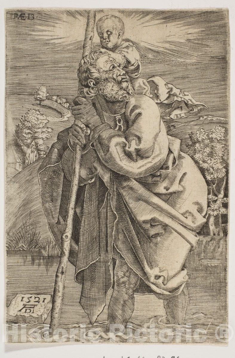 Art Print : Albrecht Dürer - Saint Christopher Facing Left (Reverse Copy) : Vintage Wall Art