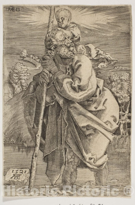 Art Print : Albrecht Dürer - Saint Christopher Facing Left (Reverse Copy) : Vintage Wall Art