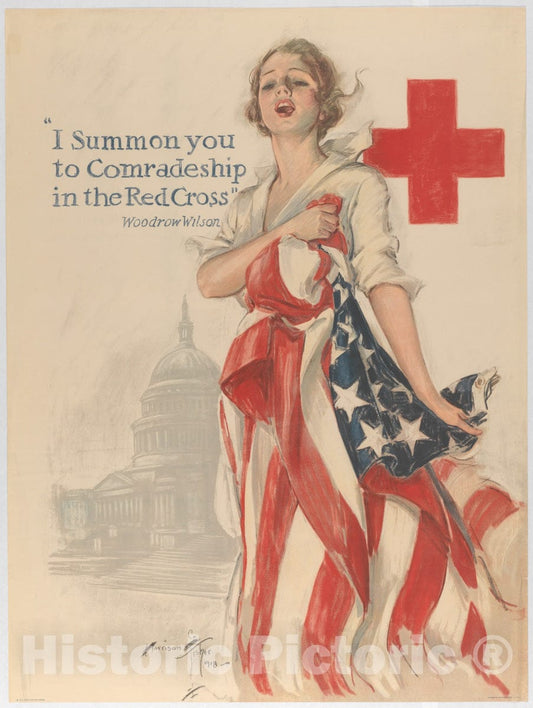 Art Print : Harrison Fisher - I Summon You to Comradeship in The Red Cross : Vintage Wall Art