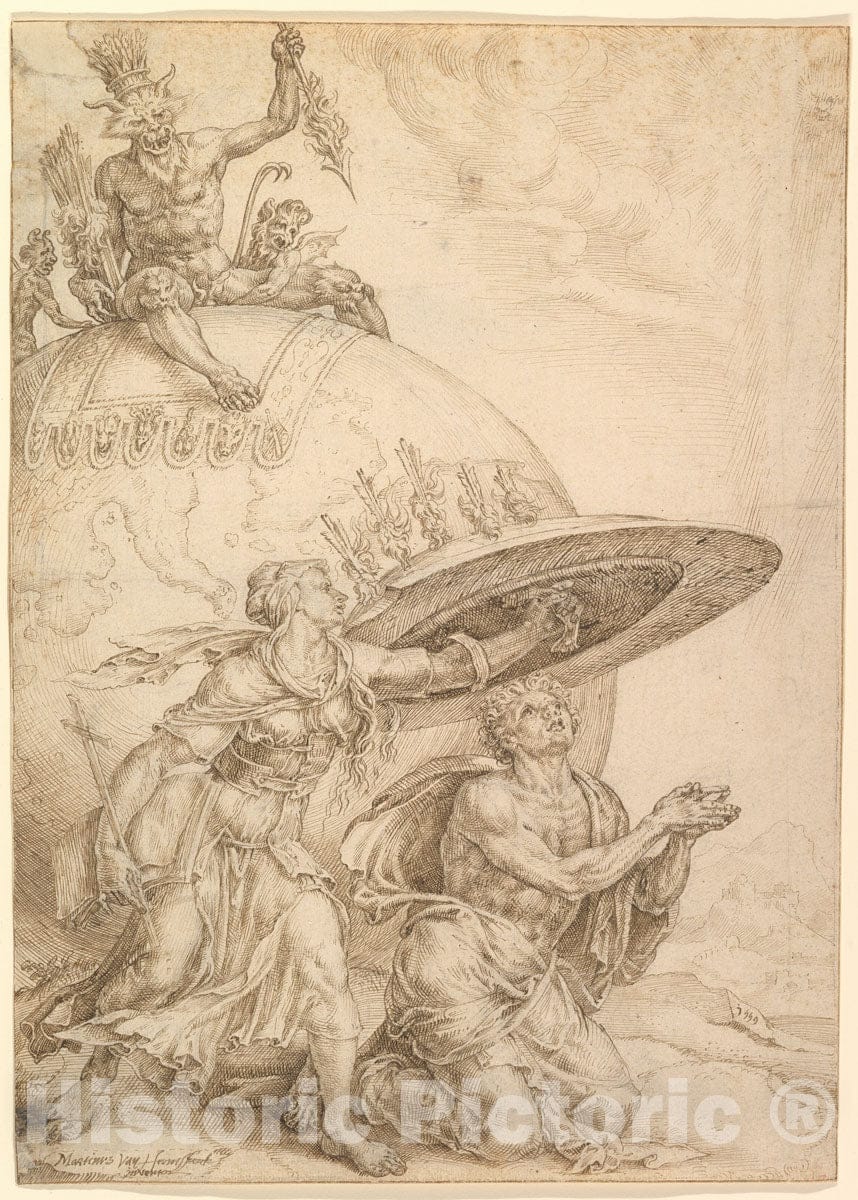 Art Print : Maarten Van Heemskerck - Man Protected by The Shield of Faith : Vintage Wall Art