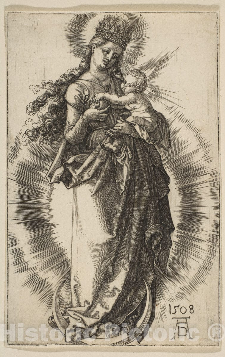 Art Print : Albrecht Dürer - Virgin on a Crescent with a Starry Crown : Vintage Wall Art
