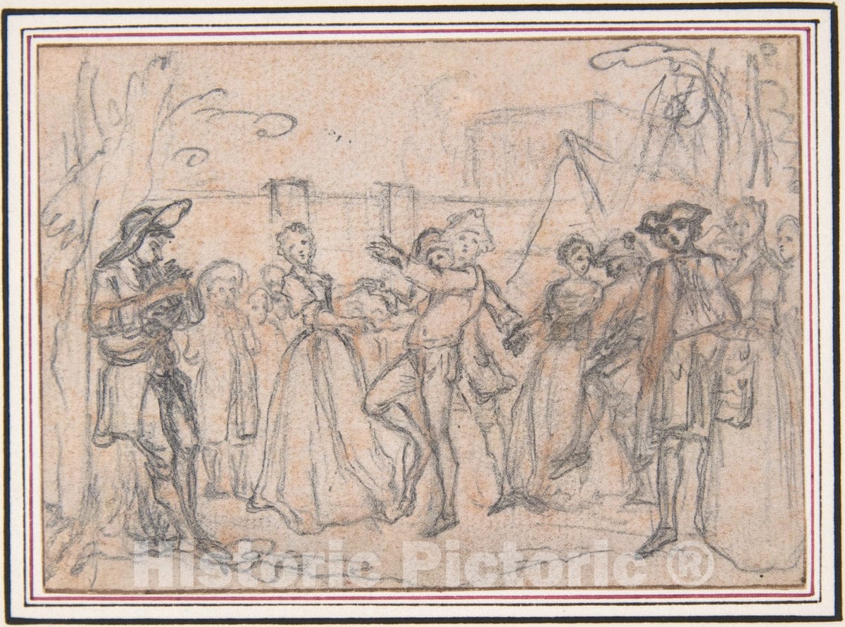 Art Print : Hubert François Gravelot - Study for an Engraving of Songs in The Opera of Flora 2 : Vintage Wall Art