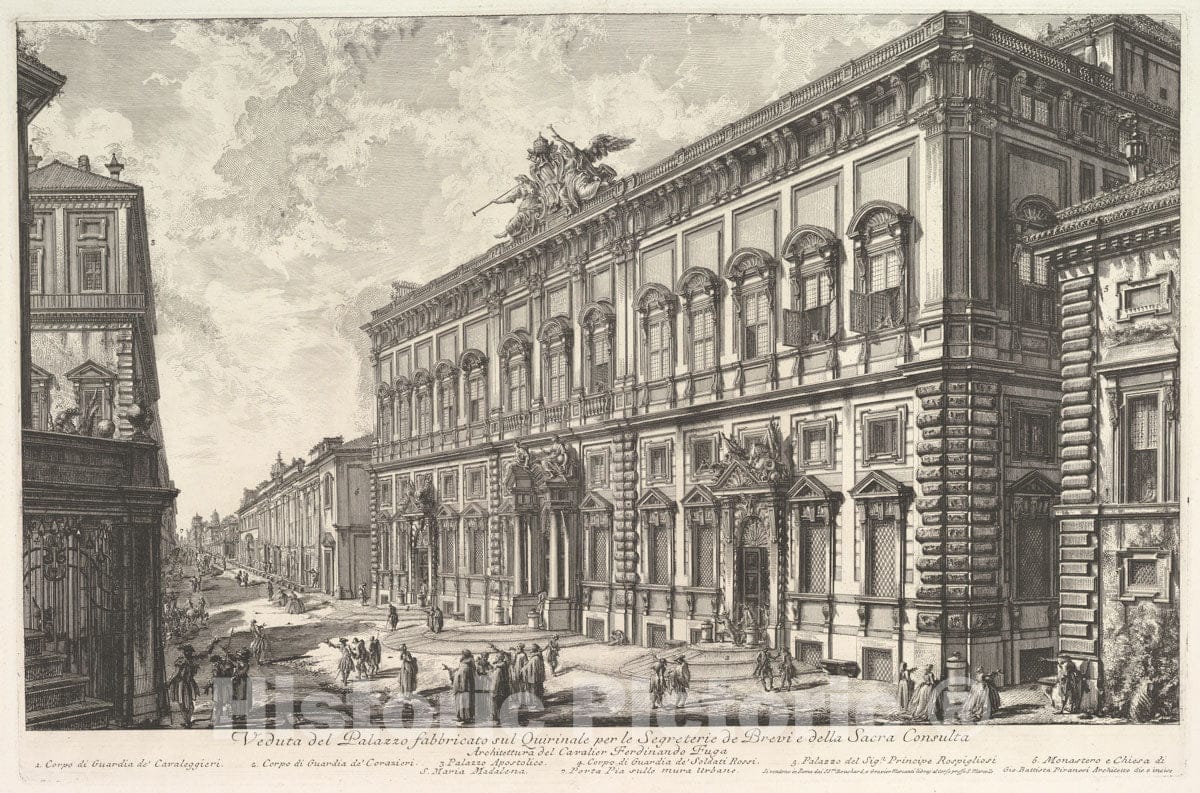 Art Print : Giovanni Battista Piranesi - View of the Palazzo della Consulta on the Quirinal housing the Papal Secreteriat, from Vedute di Roma (Roman Views) : Vintage Wall Art