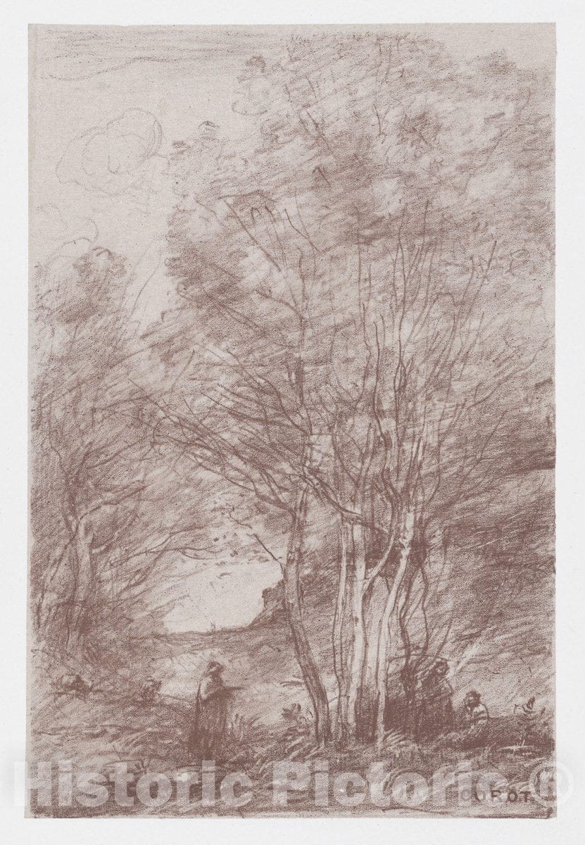 Art Print : Camille Corot - The Philosophers' Retreat (Le Repos des philosophes) : Vintage Wall Art