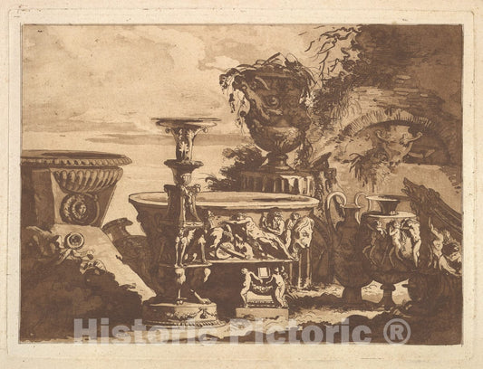 Art Print : Ornament Composition with The Medici Vase - Artist: Jean Jacques Lagrenee - Created: 1782 : Vintage Wall Art