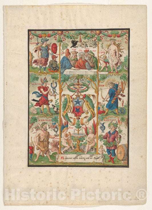 Art Print : Virgil Solis - Classical Allegory with The arms of The Ochsenfelder : Vintage Wall Art