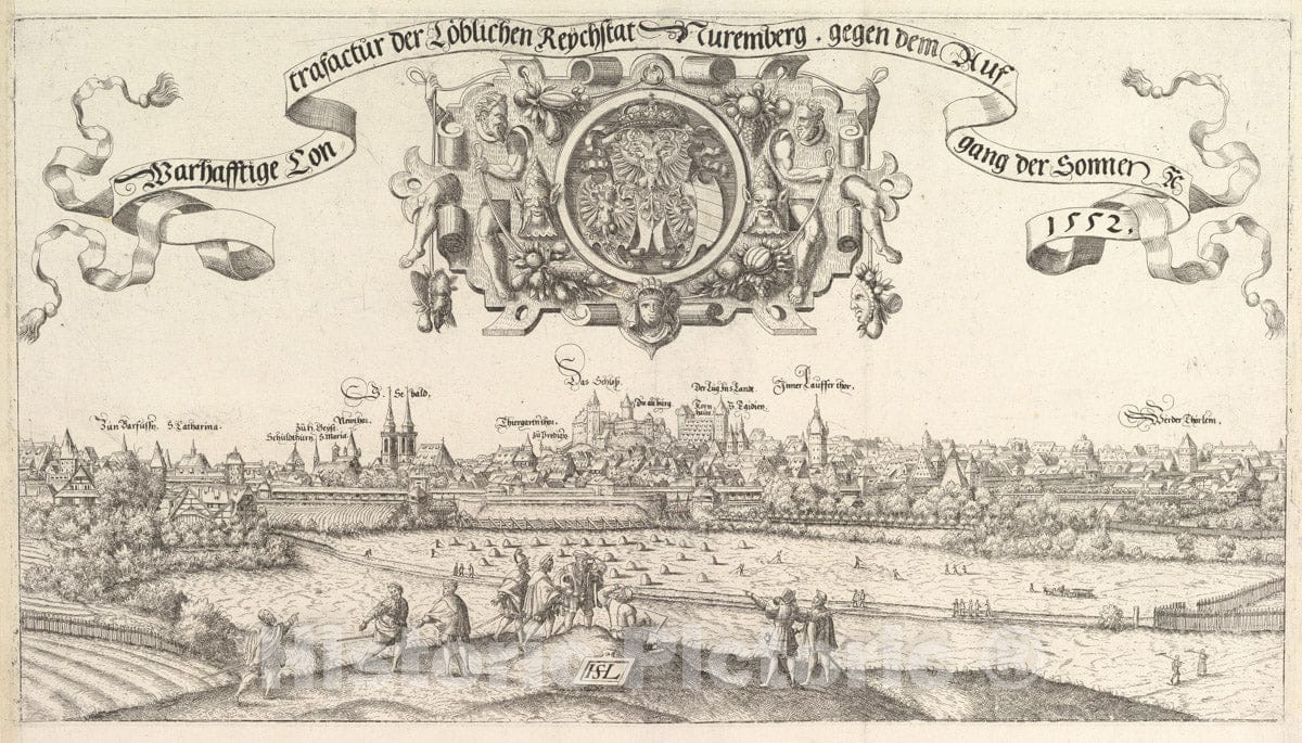 Art Print : Hanns Lautensack - View of Nuremberg, to The East, Center Plate : Vintage Wall Art